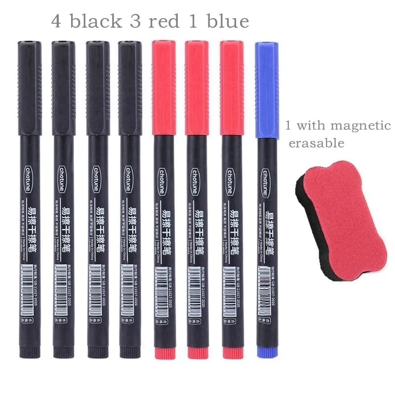 8 pezzi penna per lavagna cancellabile 0,5 mm punta fine inchiostro nero/blu/rosso pennarello per lavagna scuola ufficio arte scrittura cancelleria
