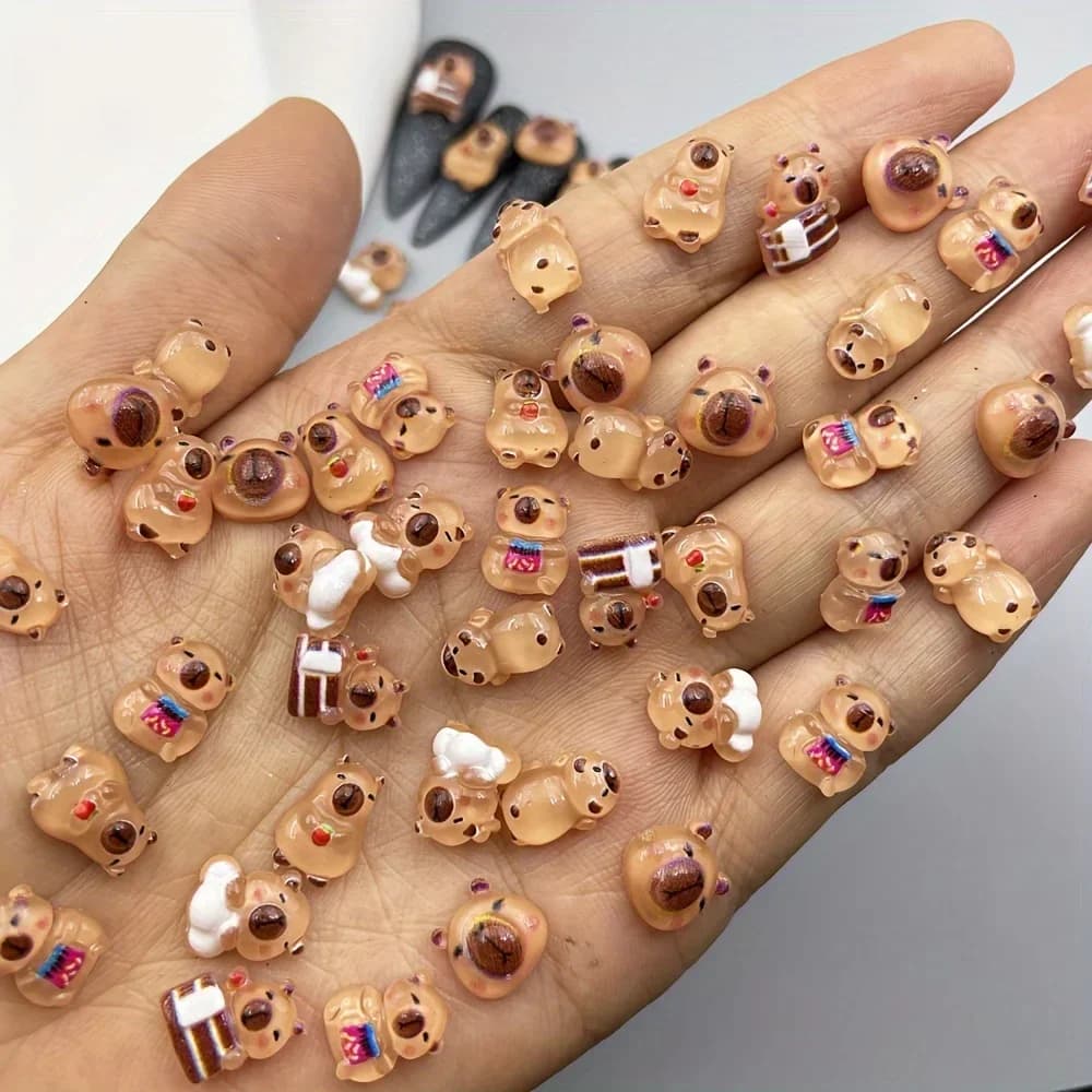 20/40/100/200 pz Misto Simpatico Cartone Animato Animale Capibara Decorazioni Per Unghie 3D Ghiaccio Trasparente Animale Domestico Kabbalah Piccolo Orso Bruno Unghie artistiche