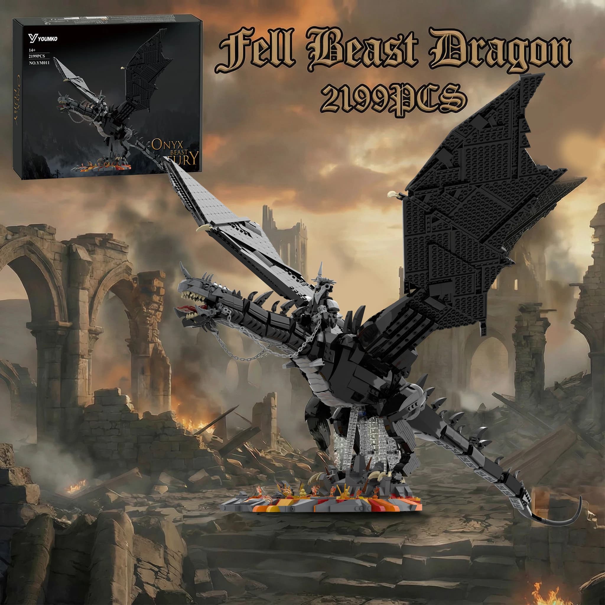 Building Blocks of King Witch Nazgûl, Mordor Beast, Fitted Dragon, Kit Model in Mattons, Kids and Adult Toy, Birthday Gift for Children, 2199 Pieces
