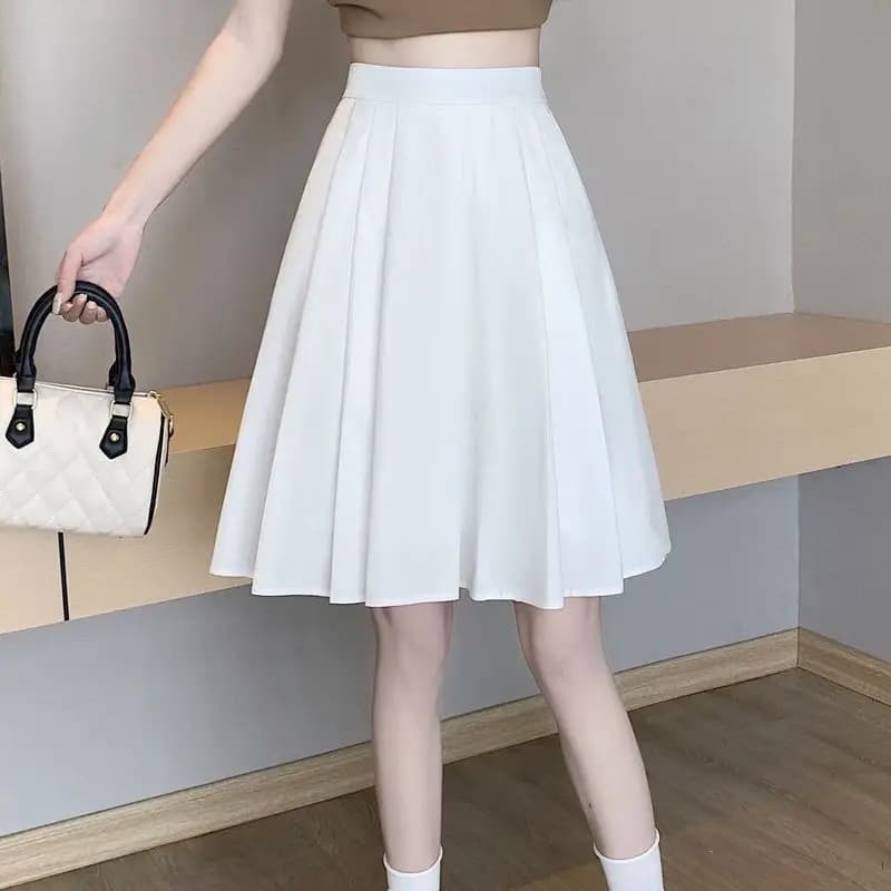 Gonne a pieghe elasticizzate a tinta unita, abbigliamento femminile estivo, nuove gonne a vita alta in stile preppy.