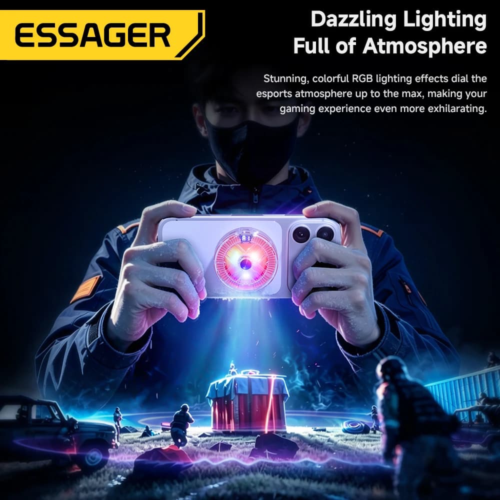 Clip magnetico Essager 2 in 1 per raffreddamento telefono con display digitale intelligente, luce RGB e ventola silenziosa per iPhone live