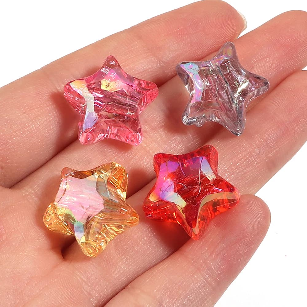 20pcs/lot AB Plated Faceted Star Acrylic Beads Transparent Loose Spacer Beads For DIY Bracelet Necklace Jewelry Making Supplies