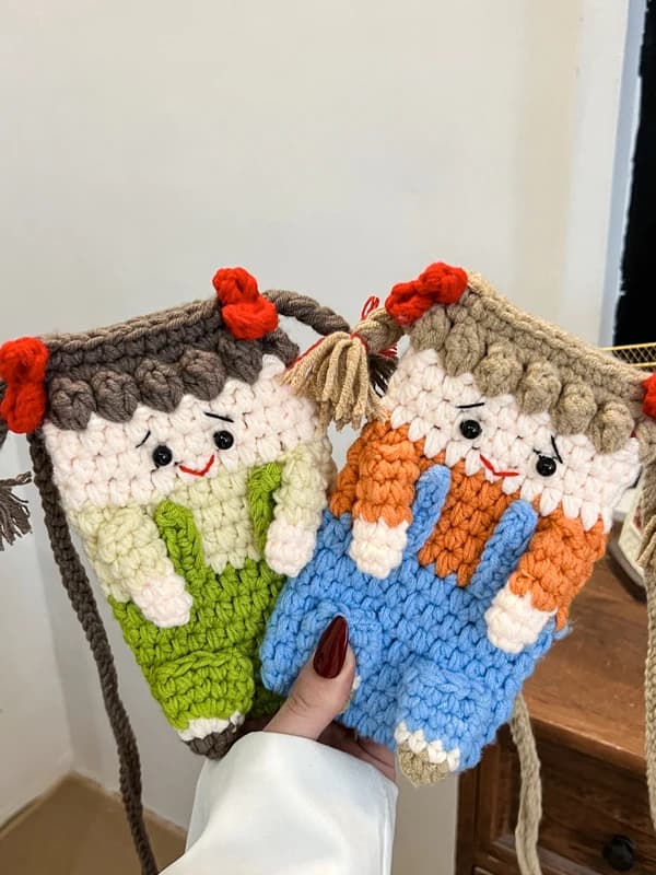 Graziosa Borsa per Cellulare all'Uncinetto, Nuovo Stile, Piccolo Zaino per Bambini, Borsa a Tracolla Versatile, Motivo Cartoon, Borsa Unisex