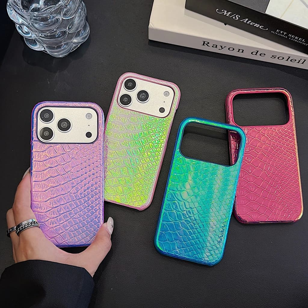 Creative Dazzling Colorful Faux Leather Snake Skin Texture Pattern Protect Phone Cover Case for iPhone 17 16 15 14 13 Pro Max