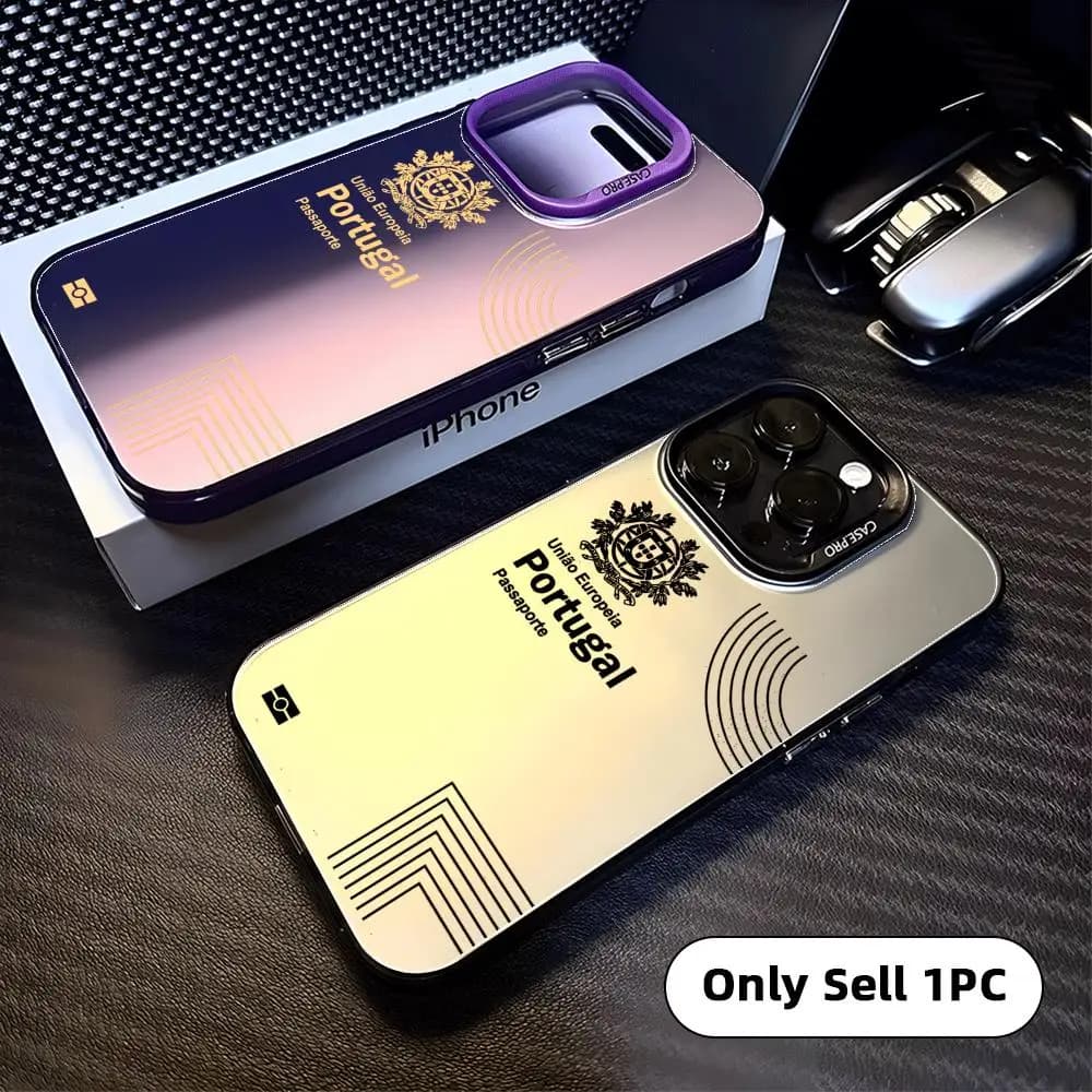 Custodia per telefono P-Portugal Passport per iPhone 17 16 15 14 13 12 11 Pro Max, Designer Opaca Laser Aurora
