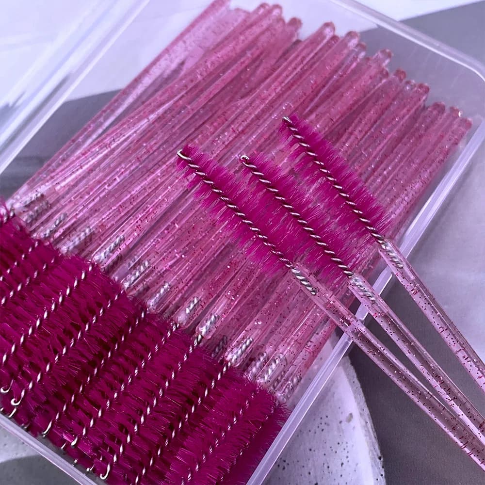 50/100pcs Eyelashes Brush Crystal Diamond Handle Makeup Brushes Mascara Wands Applicator Box Packing Eyelash Extension Supplies