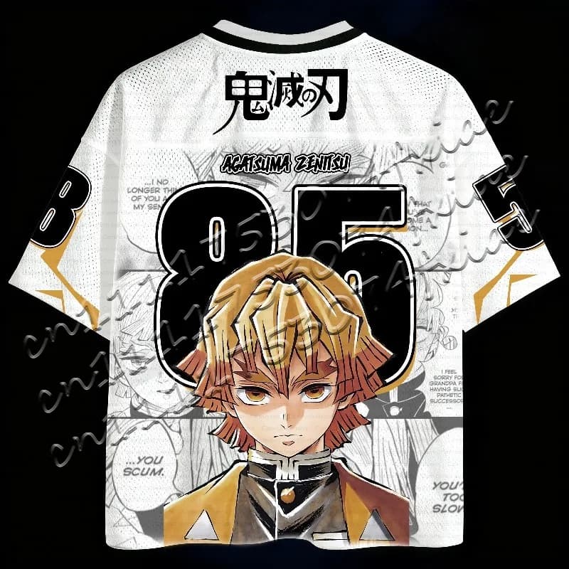 Nuovo Demon Slayer Agatsuma Zenitsu # Maglietta sportiva a maniche corte traspirante con stampa anime 85, per uomo e donna, streetwear.