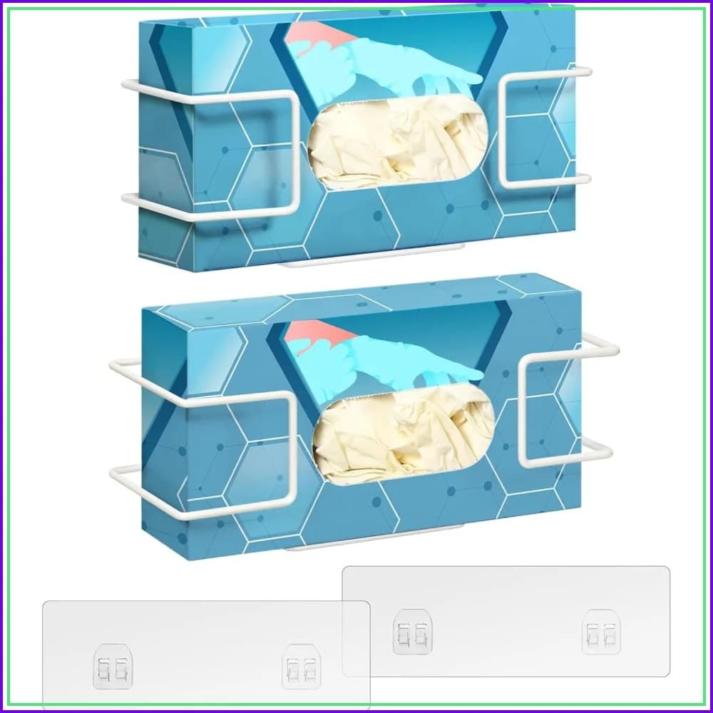 Glove Box Holder Wall Mount Dispenser, 2 Pack with 1 Small + 1 Large Rack, Fits 100 & 200 Count Boxes, for Nitrile Latex & Vinyl Gloves, White