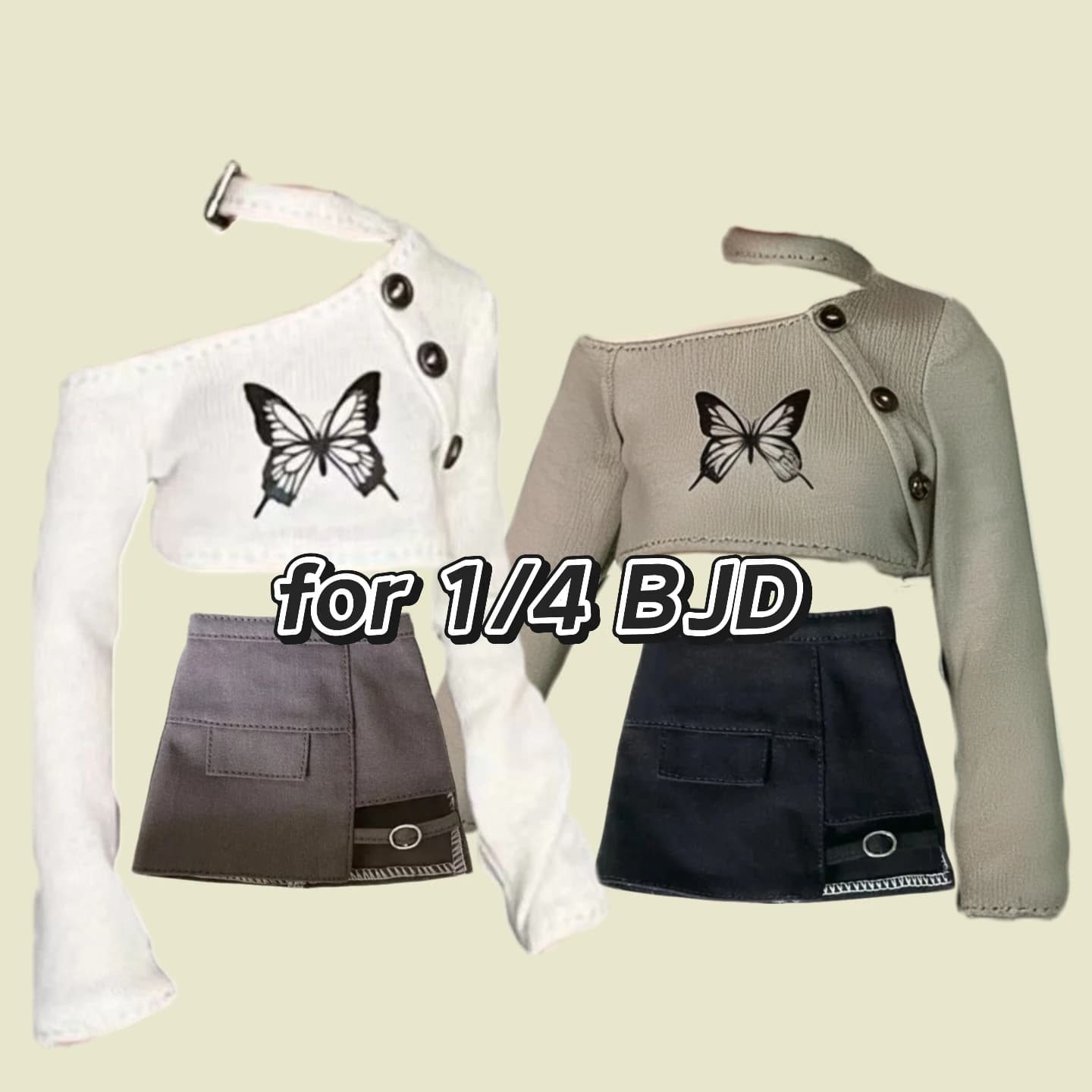 BJD (1/4 Vestiti per bambole BJD) Vestiti per bambini Spalle scoperte Farfalla Halter Top Collo Camicetta Gonna a gamba larga Gonna a gamba corta