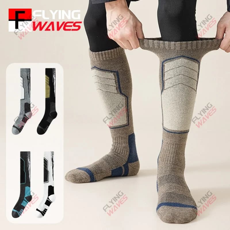 Calzini da sci professionali per adulti, tubo lungo ad anello spesso, sport invernali sulla neve, compressione calda, escursionismo, corsa, snowboard