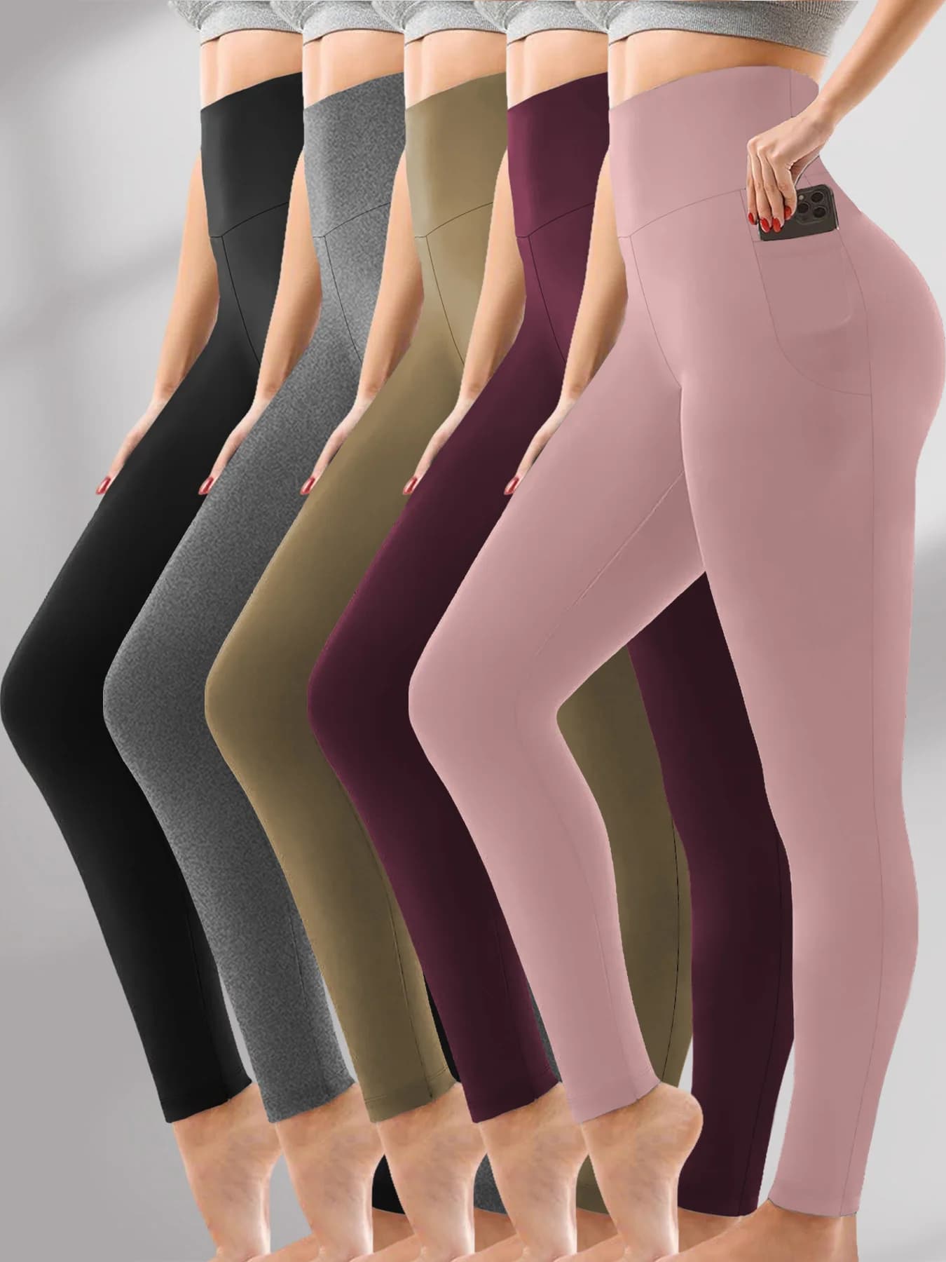 5 leggings super morbidi a vita alta con tasche - Pantaloni da yoga da donna con controllo della pancia per allenamento e vita quotidiana