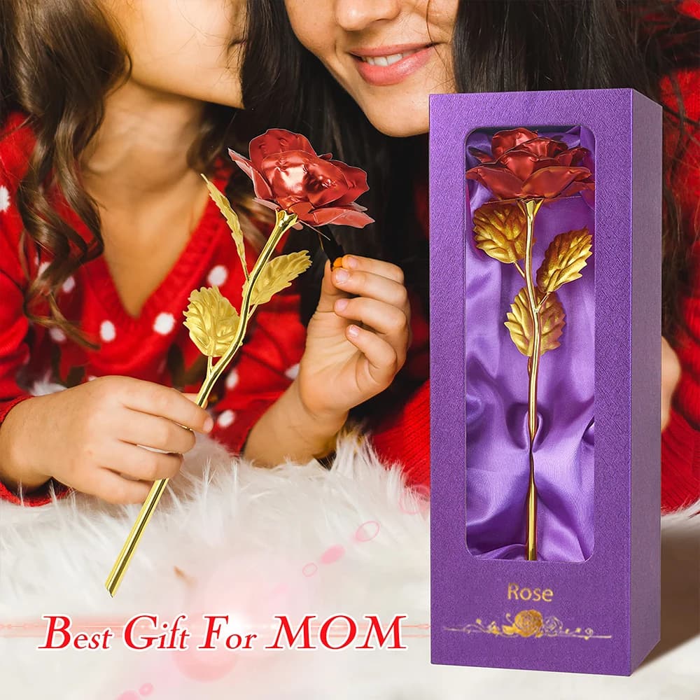 Fiori di rosa artificiali Rosa placcata in lamina 24K Regalo di Natale di San Valentino per la moglie Madre che dura l'amore per sempre Fiore dorato
