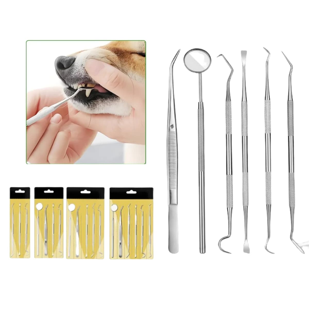 Stainless Steel Home Teeth Cleaning Tool Teeth Cleaning Tool for Teeth Ladder Cleaning Tool for Dog Plate Removal Teeth Whitening (Package 3/6)