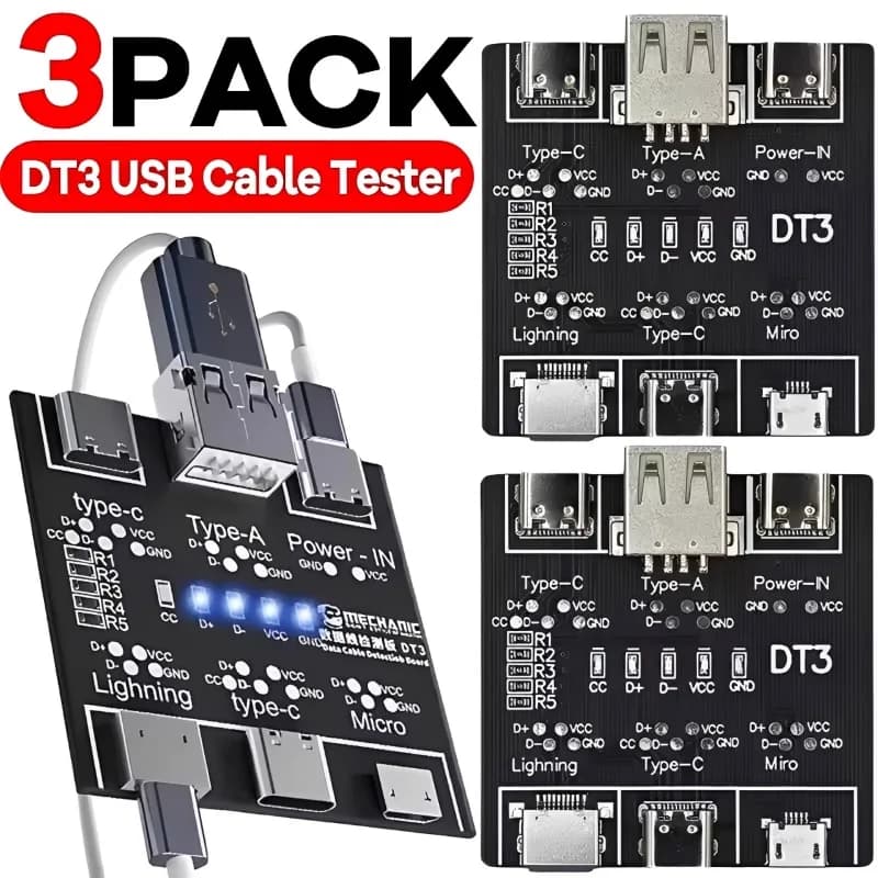 1/2/3Pcs DT3 USB Tester Data Cable Detection Board for iOS Android Micro Type-C Short Circuit on-Off Switching Test Board Tool