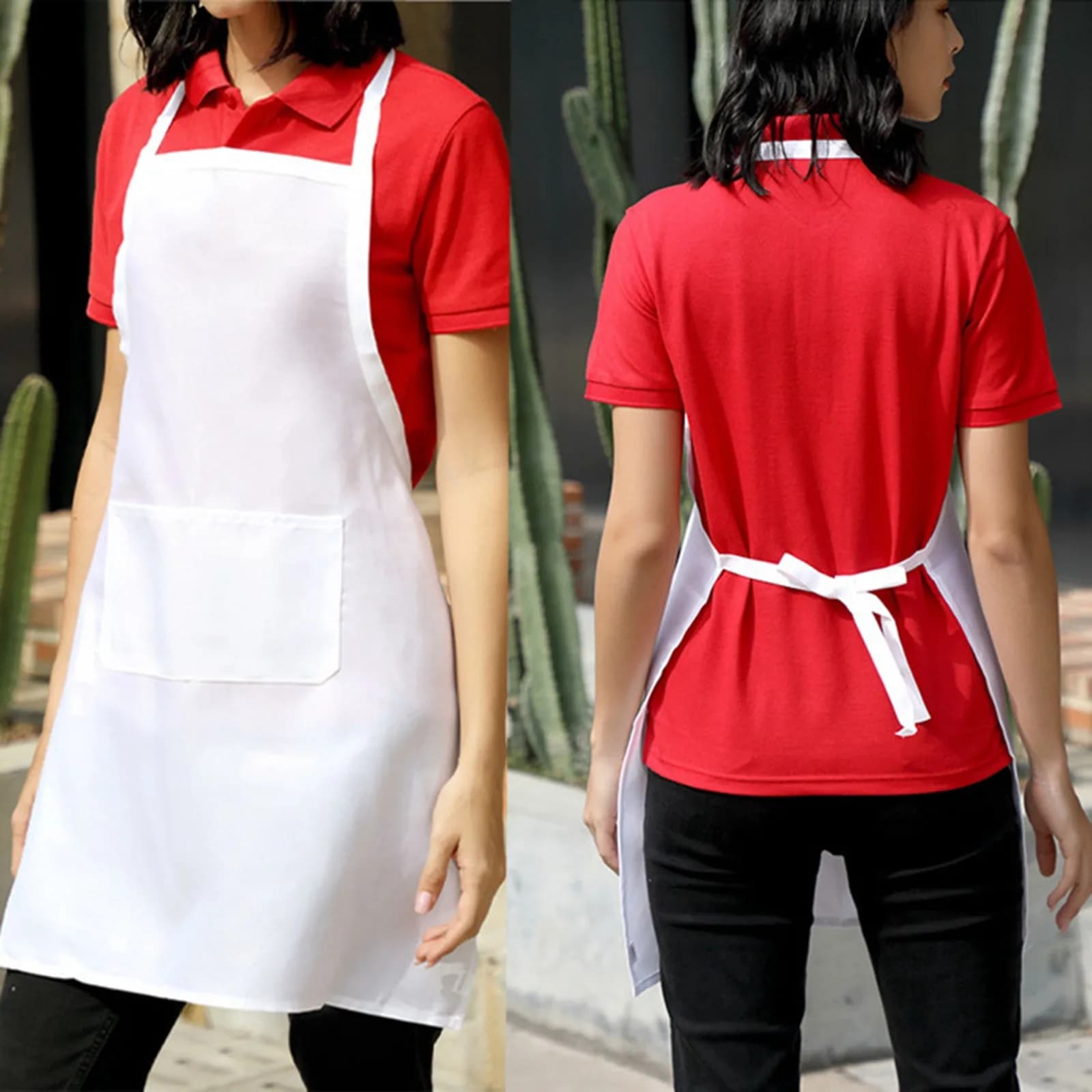 1/3pcs White Kitchen Aprons for Woman Men Chef Work Apron for Grill Restaurant Bar Shop Cafes Beauty Nails Studios Uniform