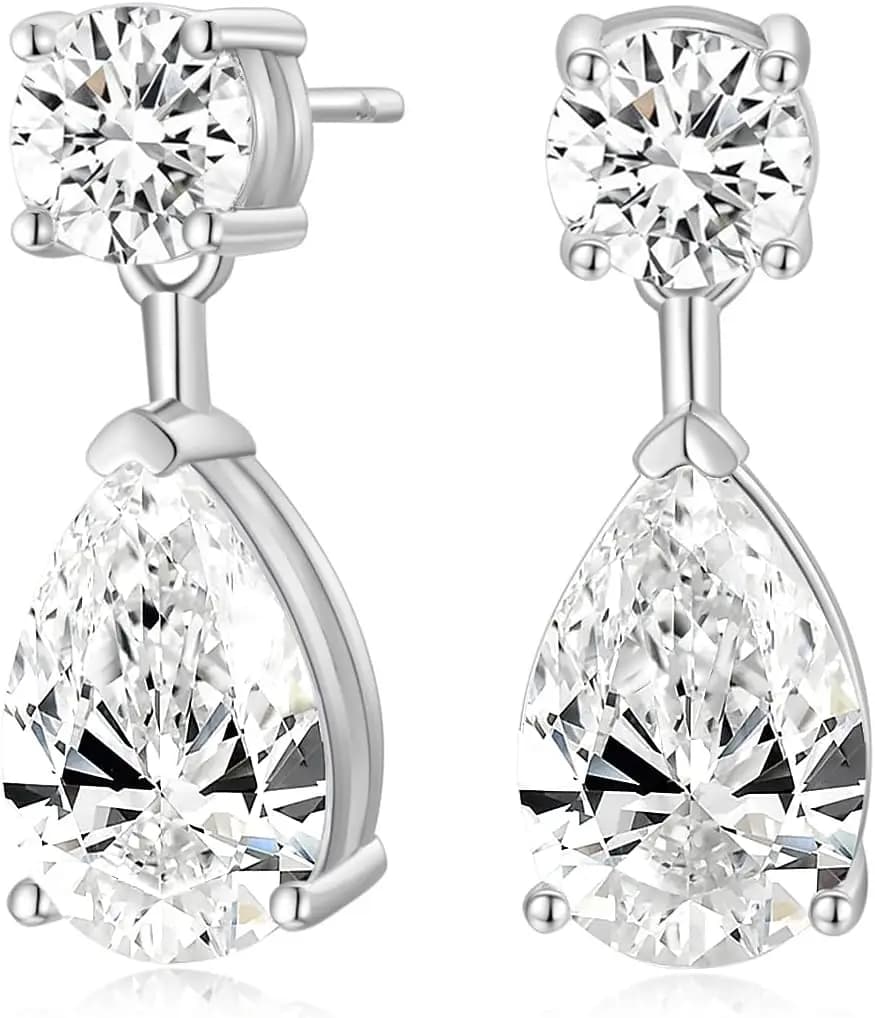 Orecchini da Sposa a Goccia per Donne, Pendenti in Zirconia Cubica, Orecchini da Matrimonio in Cristallo, Argento Sterling 925