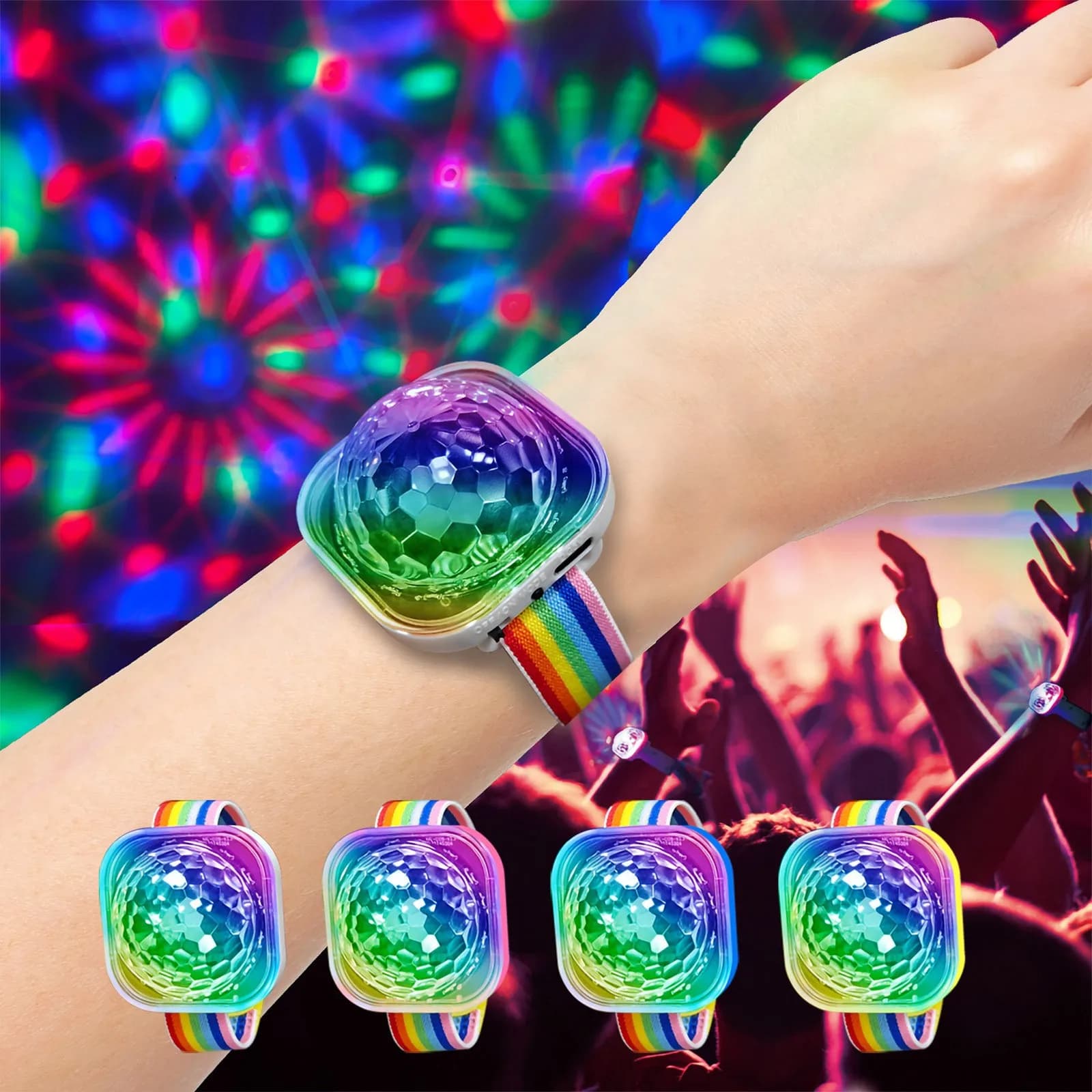 Luci da festa con braccialetto a sfera da discoteca, ricaricabili con ventose, mini luce da discoteca, luci per proiettori stellare, forniture per feste luminose