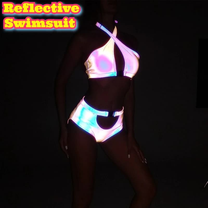 Nuovo costume da bagno riflettente da donna bikini a due pezzi con scollo all'americana costumi da bagno sexy spiaggia piscina festa notte costume da bagno vacanze estive