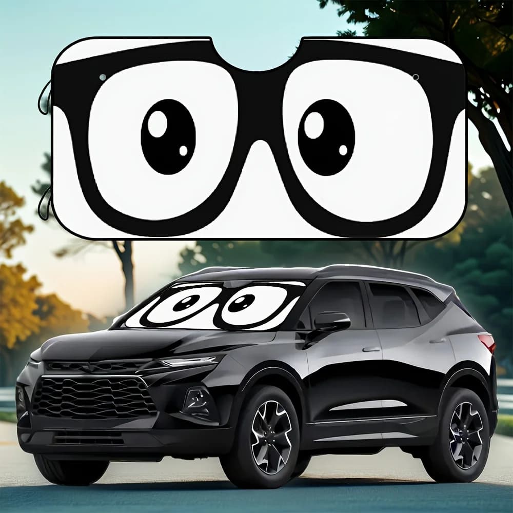 1pc Pieghevole Cartoon Eyes Protezione UV Parasole - Copertura del parabrezza dell'auto con blocco del calore con 4 ventose, superficie riflettente Fo