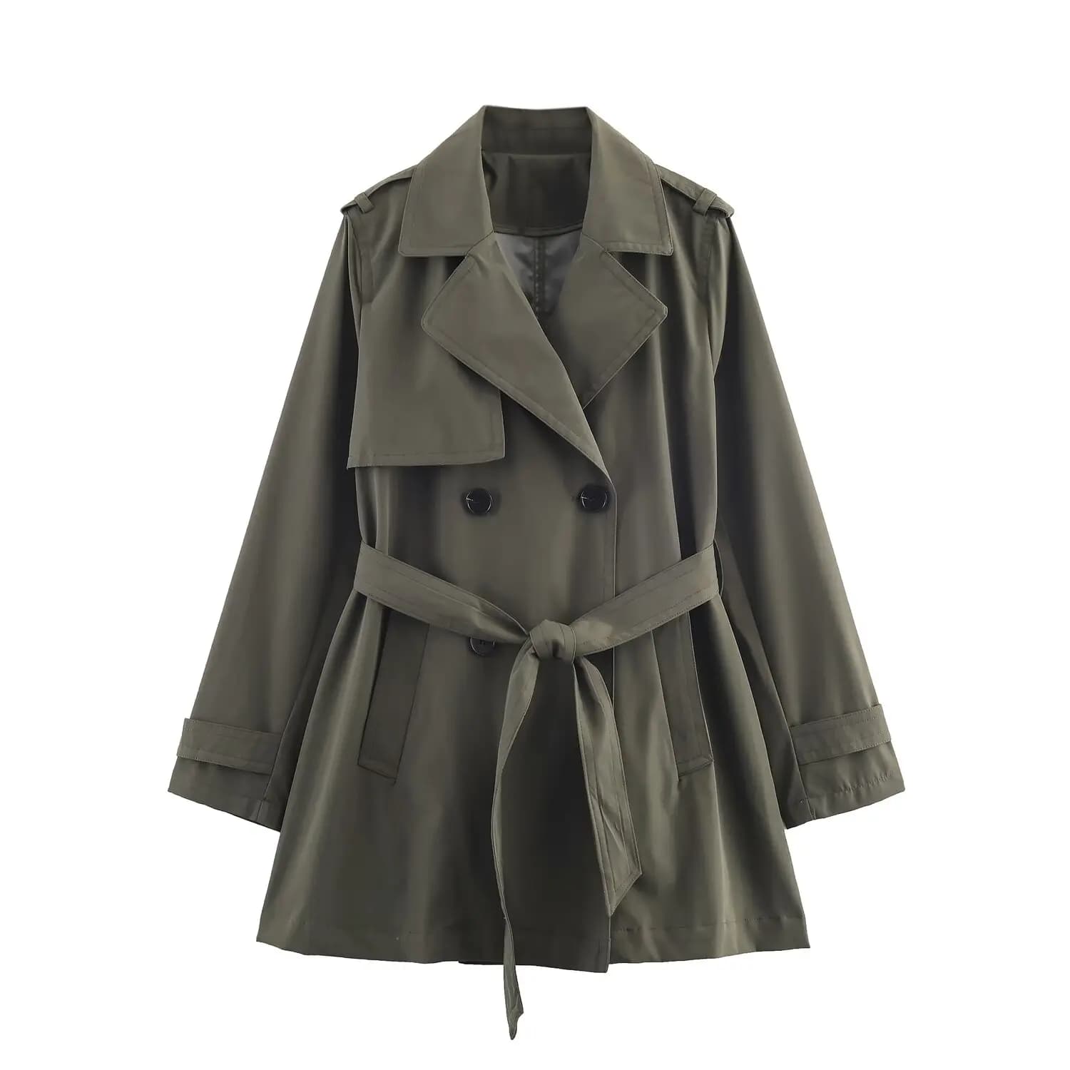Nuovo Abbigliamento Femminile 2025, Stile Europeo e Americano, Trench Coat Versatile alla Moda in Tinta Unita con Doppio Petto e Cintura