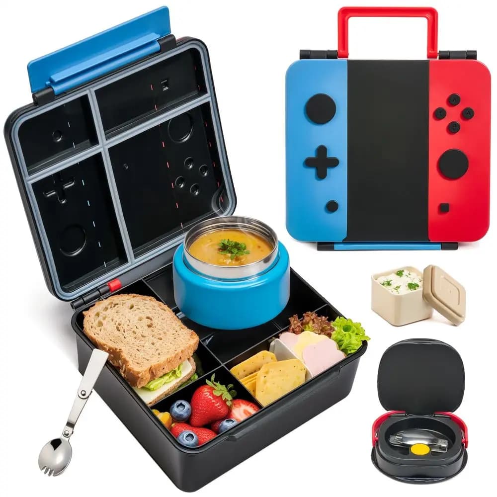 Bento Box per bambini, porta pranzo con contenitore termico da 9oz, cucchiaio pieghevole, divisorio rimovibile e contenitore per salse, porta pranzo per bambini per la scuola
