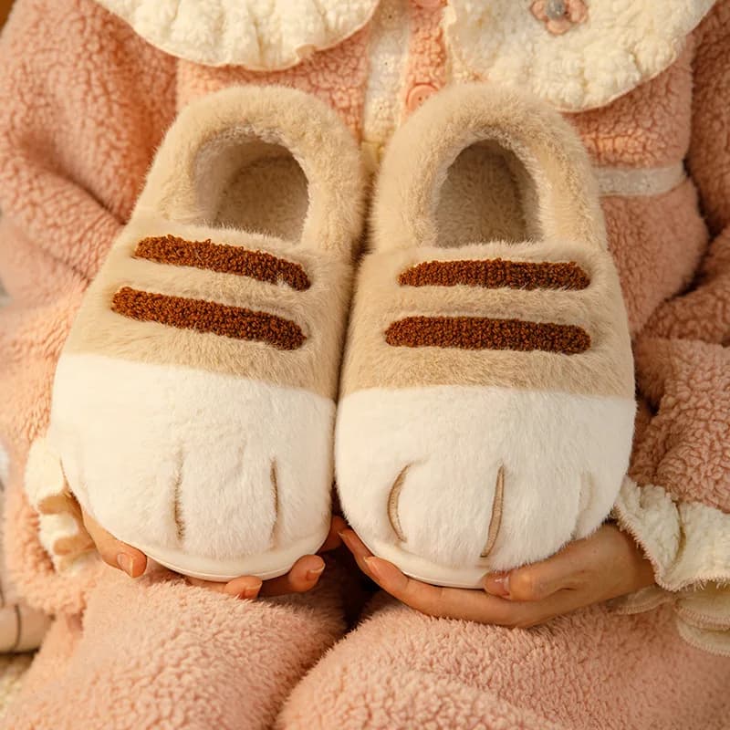 Pantofole invernali per bambini in peluche Artiglio di gatto Animale Cartone animato Scarpe per bambini Babi Infradito piatto Pantofole morbide per interni adorabili con gattino piccolo