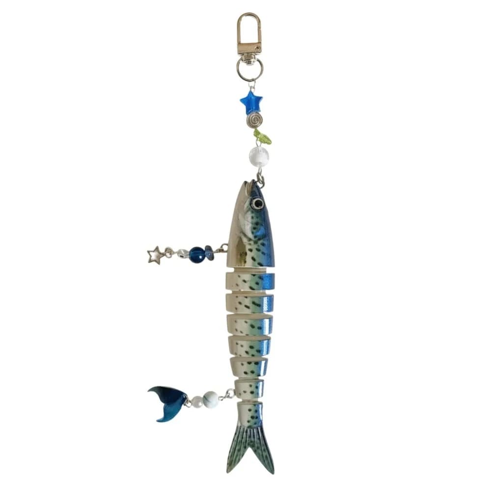 Portachiavi con Perline a Forma di Pesce, Decorazioni di Saury del Pacifico, Ciondoli Artificiali a Forma di Pesce, Anelli Portachiavi a Forma di Salmone