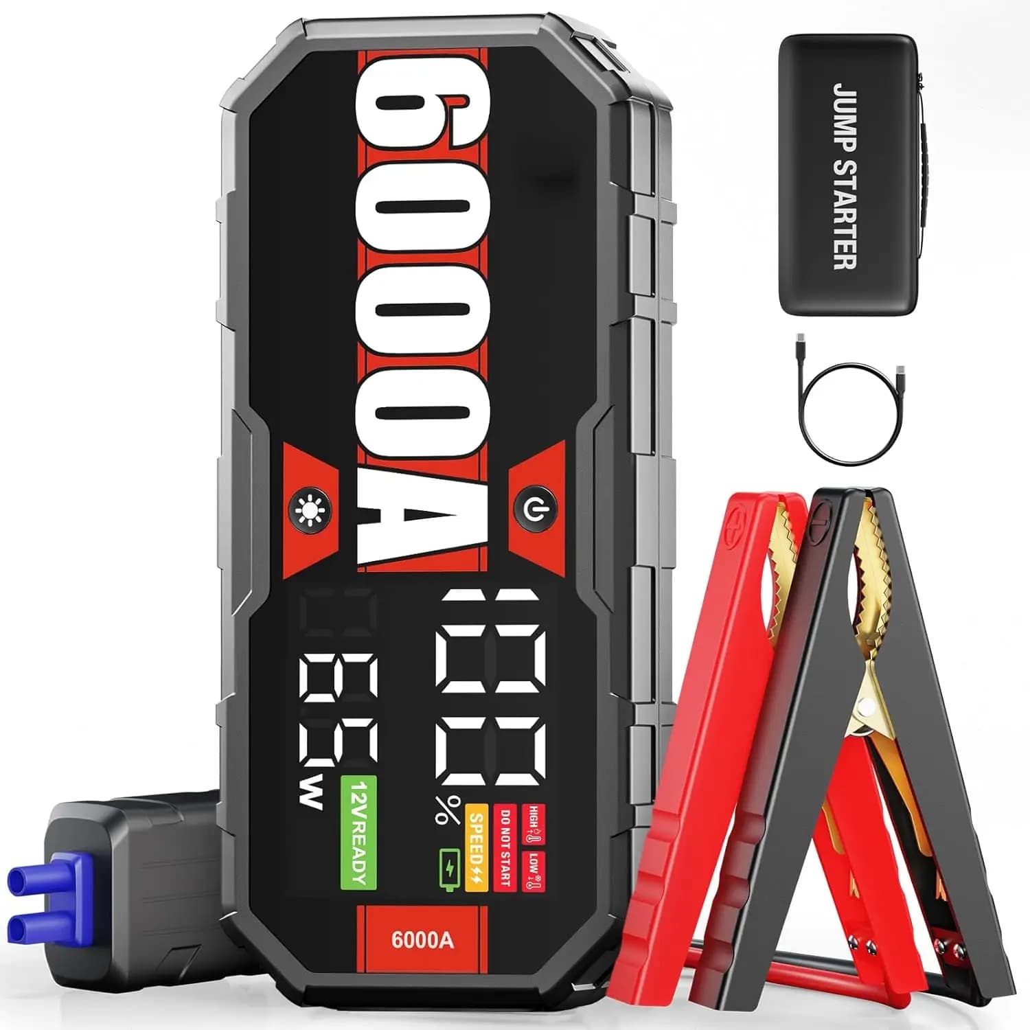 Avviatore d'Emergenza per Auto 6000A, Batteria Portatile 24000mAh per Motori Benzina/Diesel, Power Bank a Ricarica Rapida