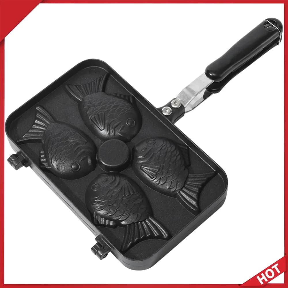 Non-Stick Taiyaki Cake Maker Four Fish Shaped Fry Pan Waffle Molds DIY Takoyaki Cake Oven Breakfast Machine Waffle Maker