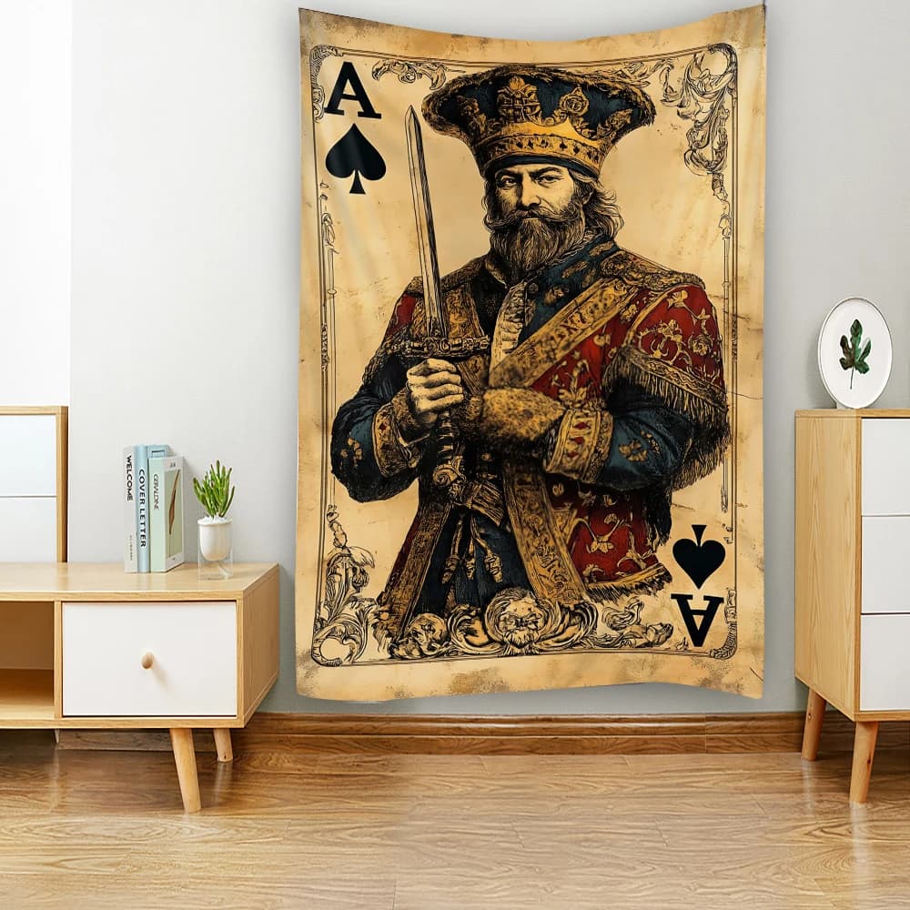 Antica occupazione occidentale stregoneria Tarocchi decorazione arazzo Re con monete d'oro Arazzo decorazione carta tarocchi
