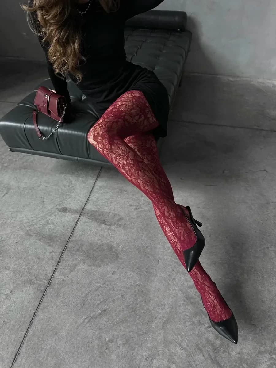 Kuwa Y2K Fashion Gothic Flower Excavating Sexy Collant Woman Neckline Leggings High Elastic