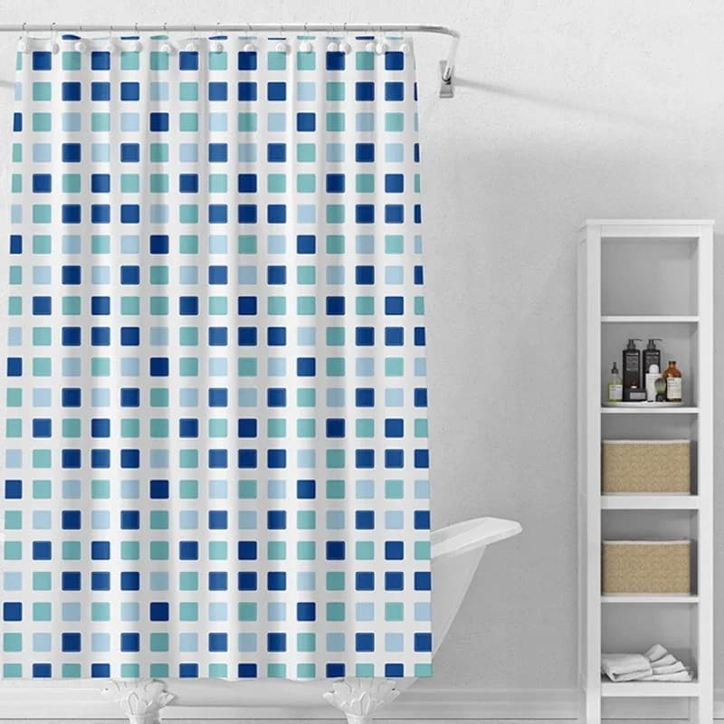 Shower Curtains Blue-green Square Shower Curtain Polyester Fabric Water Resistant Bathroom Curtain 240cm Modern Style with Hooks