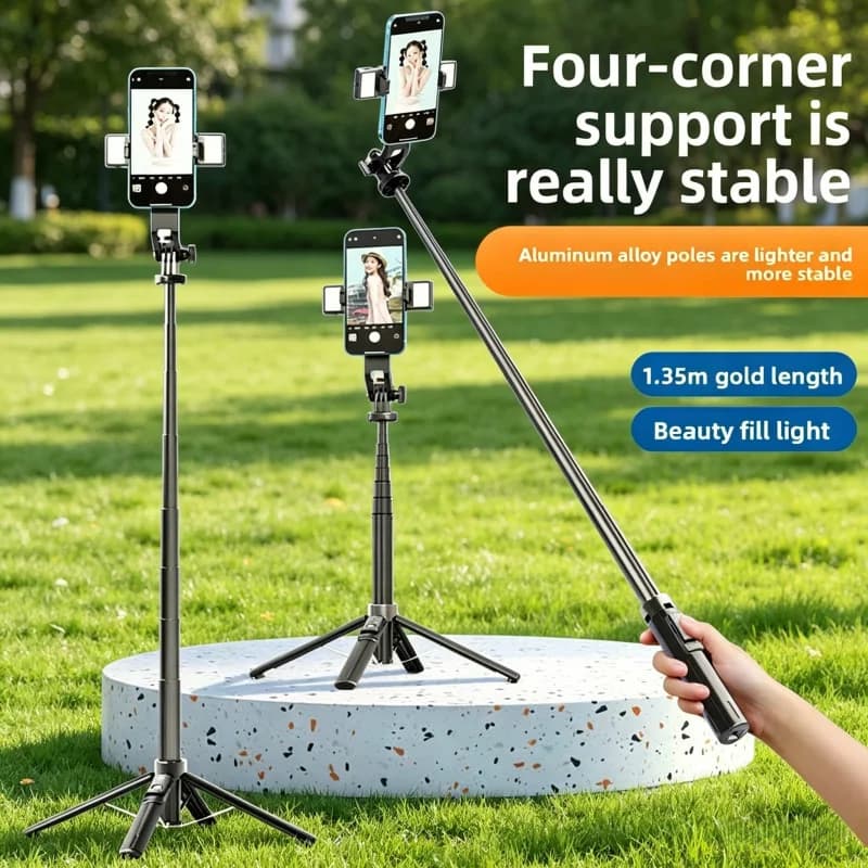 P135 Asta Selfie Bluetooth Universale con Gimbal Rimovibile a 360° ° Supporto Treppiede Girevole con Apertura Rapida per Telefoni e Fotocamere