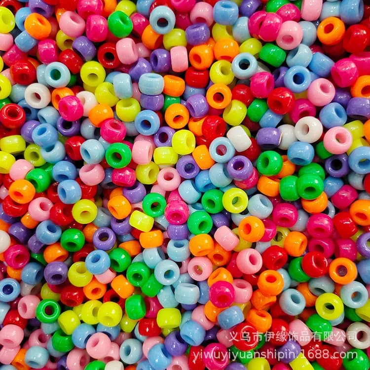 6 * 9mm Arcobaleno Elastico Accessori Secchio Perline Perline Pony Trecce per capelli sporchi Perline con foro grande Colore solido Trasparente Fai da te