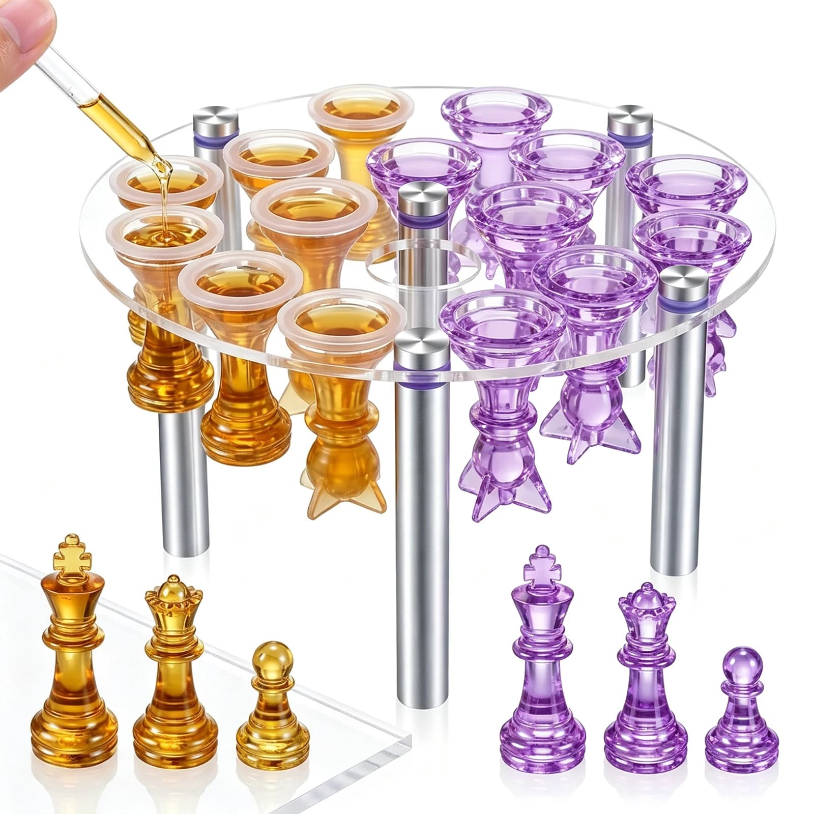 Chess Set Checkers Board Silicone Resin Mold 3D Chess Epoxy Casting Molds for DIY Art Craft Making,Family Party Board Games Gift