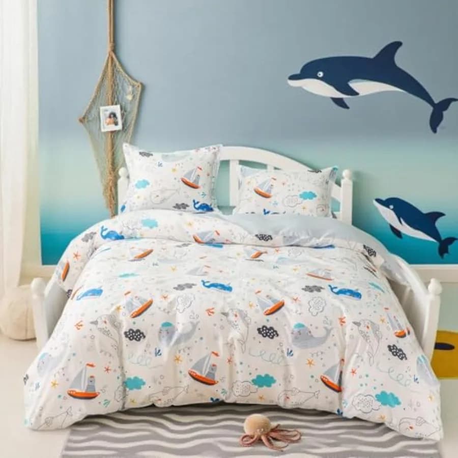 Cover 100% Organic Cotton for Boys, Set 3 Pieces with Closure Hinge, Soft and Fresh, Sea and Ocean Theme
