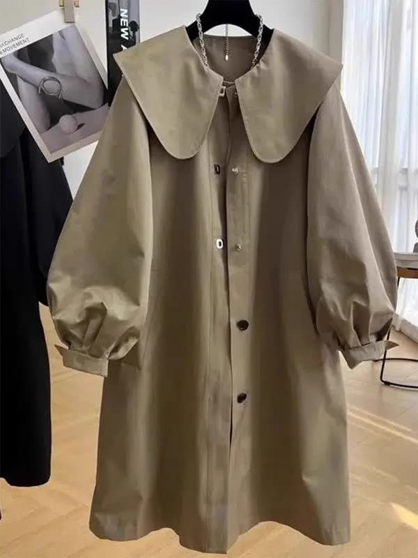 plus Size Doll Collar Mid-Length Women's Jacket Spring Autumn Loose Meat Covering Slimming Versatile Outerwear for Heavy Sister