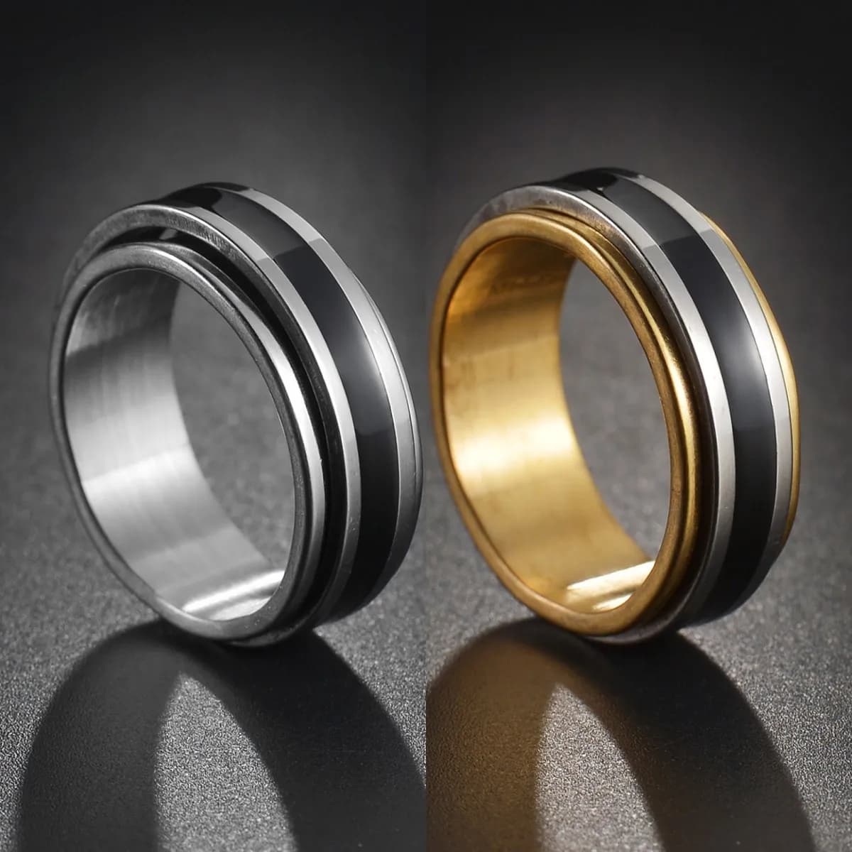 Anello Fidget Spinner girevole in acciaio inossidabile di alta qualità per donna Uomo Anelli semplici neri con scanalatura per alleviare lo stress