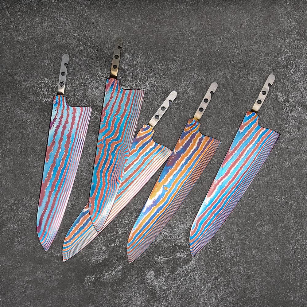 Lama per coltello da chef in acciaio Damasco al titanio, kit per la creazione di coltelli da cucina con lama in Timascus, senza manico, materiale di lusso fai da te