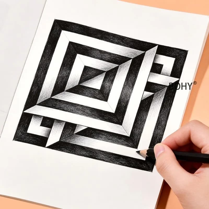 1 3D Stereoscopic Painting Book, Containing 16 Pages of Themed Sketches Such As Chessboard 3D Heart, Spatial Trap, A Good Gift