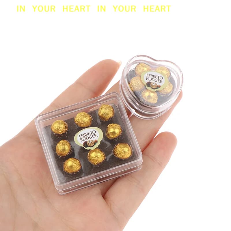 【X】1:12 Miniatura di casa delle bambole, scatola regalo di cioccolato, modello di cibo giocattolo, accessori da cucina