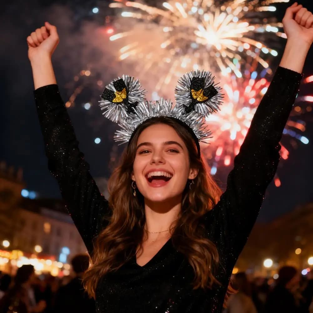 Accessorio per capelli colorato per feste 2026 Fascia per Capodanno con lettere glitterate Fascia per capelli in orpelli Cappello per bicchiere di vino Festivo per il conto alla rovescia