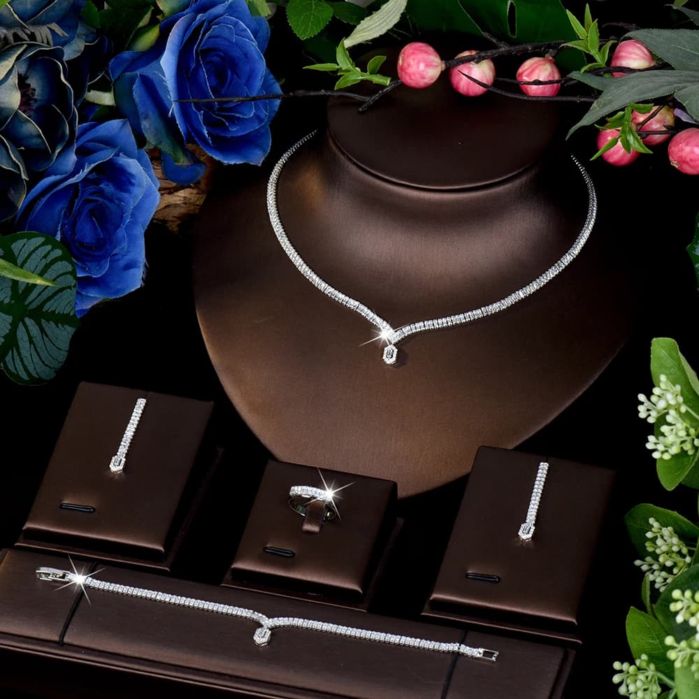 Popolare semplice collana alta orecchini braccialetto tutti i giorni donne vestono decorazione luce set di gioielli di lusso regalo palla di nozze M-869