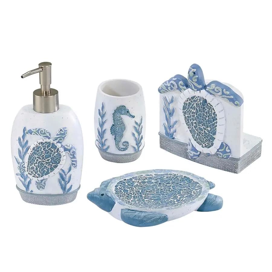 Set di Accessori, Porta Spazzolino in Resina, Portasapone e Dispenser per Lozione, Decorazione Bagno Durevole Collezione Caicos