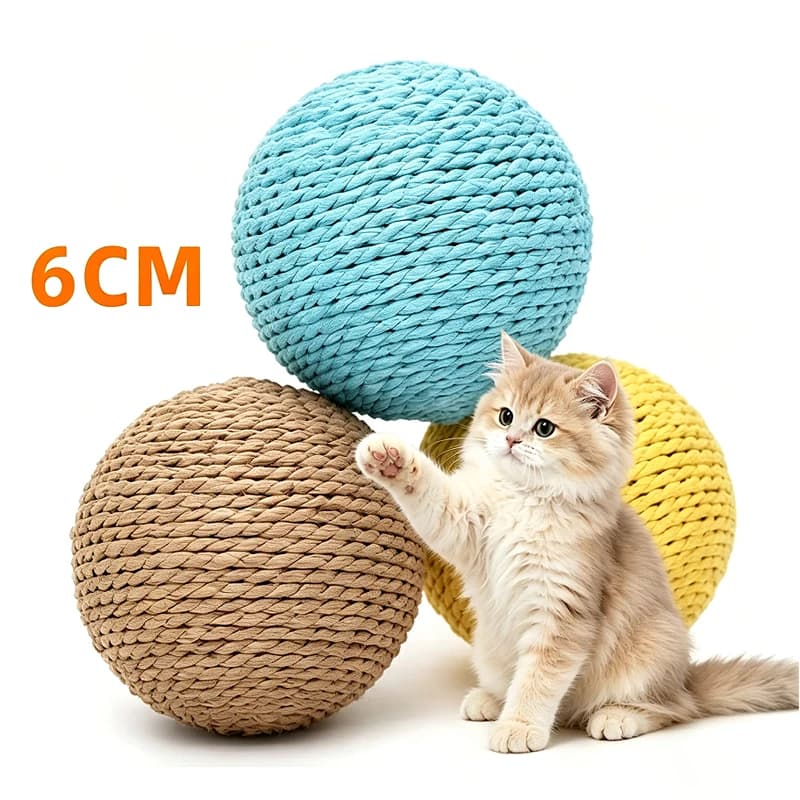 3Pcs Pet Cat Toy Play 6cm Sisal Paper Rope Ball Extra Large Self-Pleasure RelieveChewing Artifact Funny Cat Stick Teeth Grinding