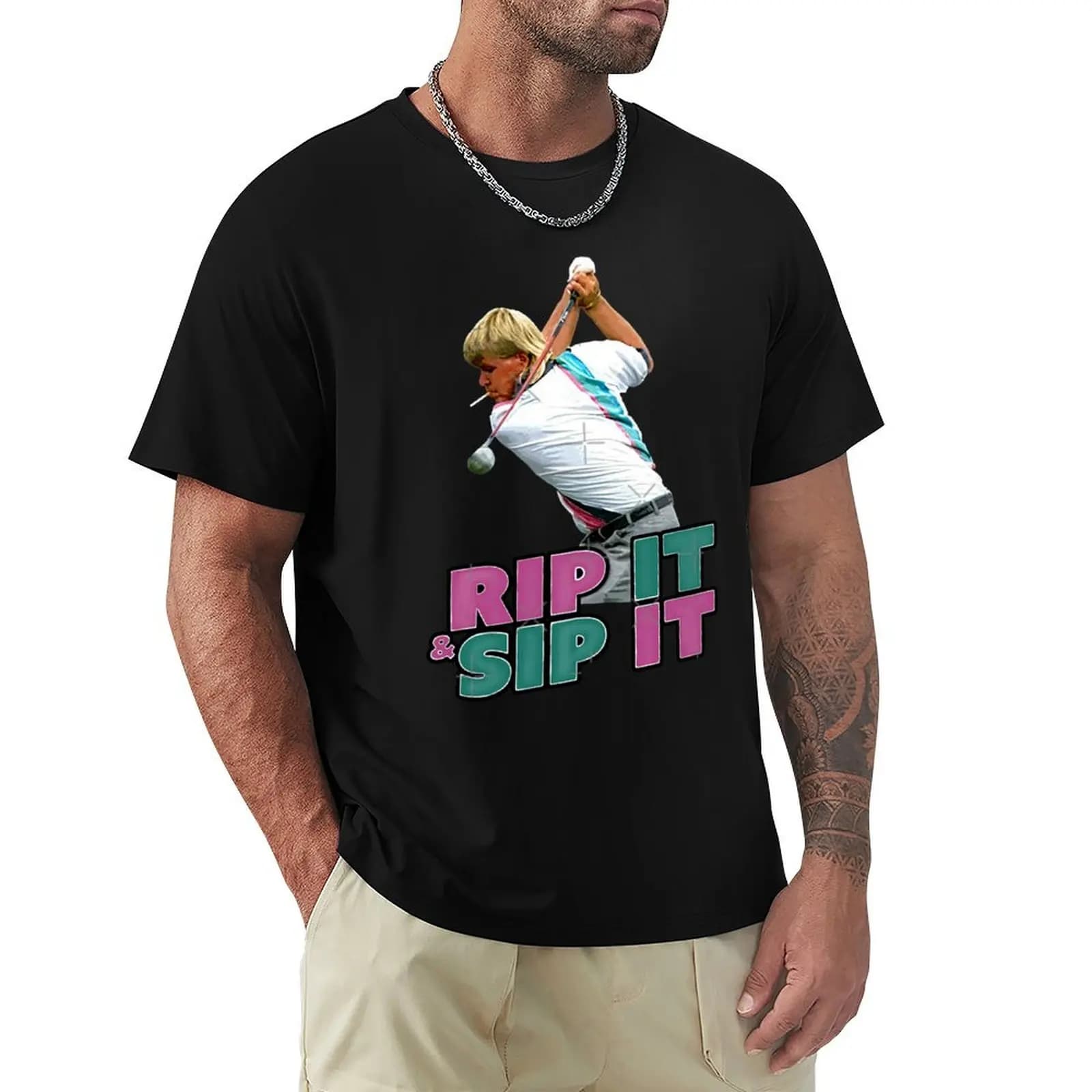 John Daly Rip It Sip It Golf T-Shirt Casual Trendy Short Sleeve T-Shirt