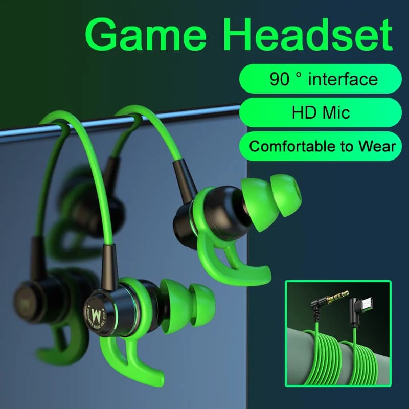 HiFi Gaming Headphones In Ear 90 degree elbow Type C 3.5 mm wired gaming heads for Samsung Galaxy S25 Ultra iPhone 16 Pro Max