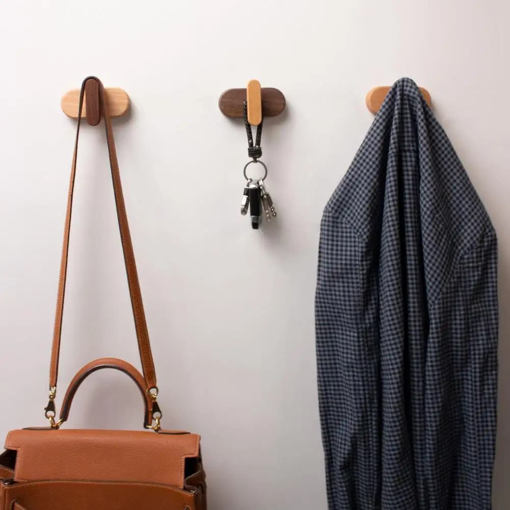 Ganci da Parete Durevoli in Legno Rustico, Set di Ganci Robusti per Cappotti e Cappelli, Appendiabiti in Legno Massello Naturale per Ingresso, Porta Asciugamani