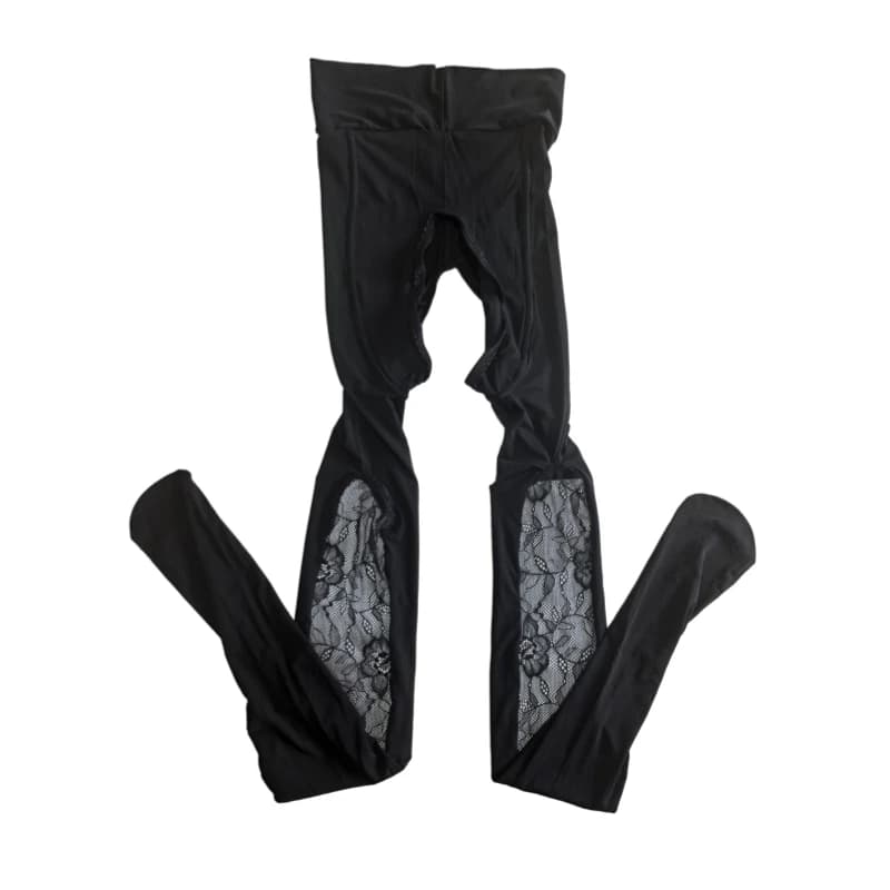 40D Oil Glossy Anti-Hook Stockings Women Sexy Double Sides Lace Cut Perspective Pantyhose Hot Pole Dance Clubwear