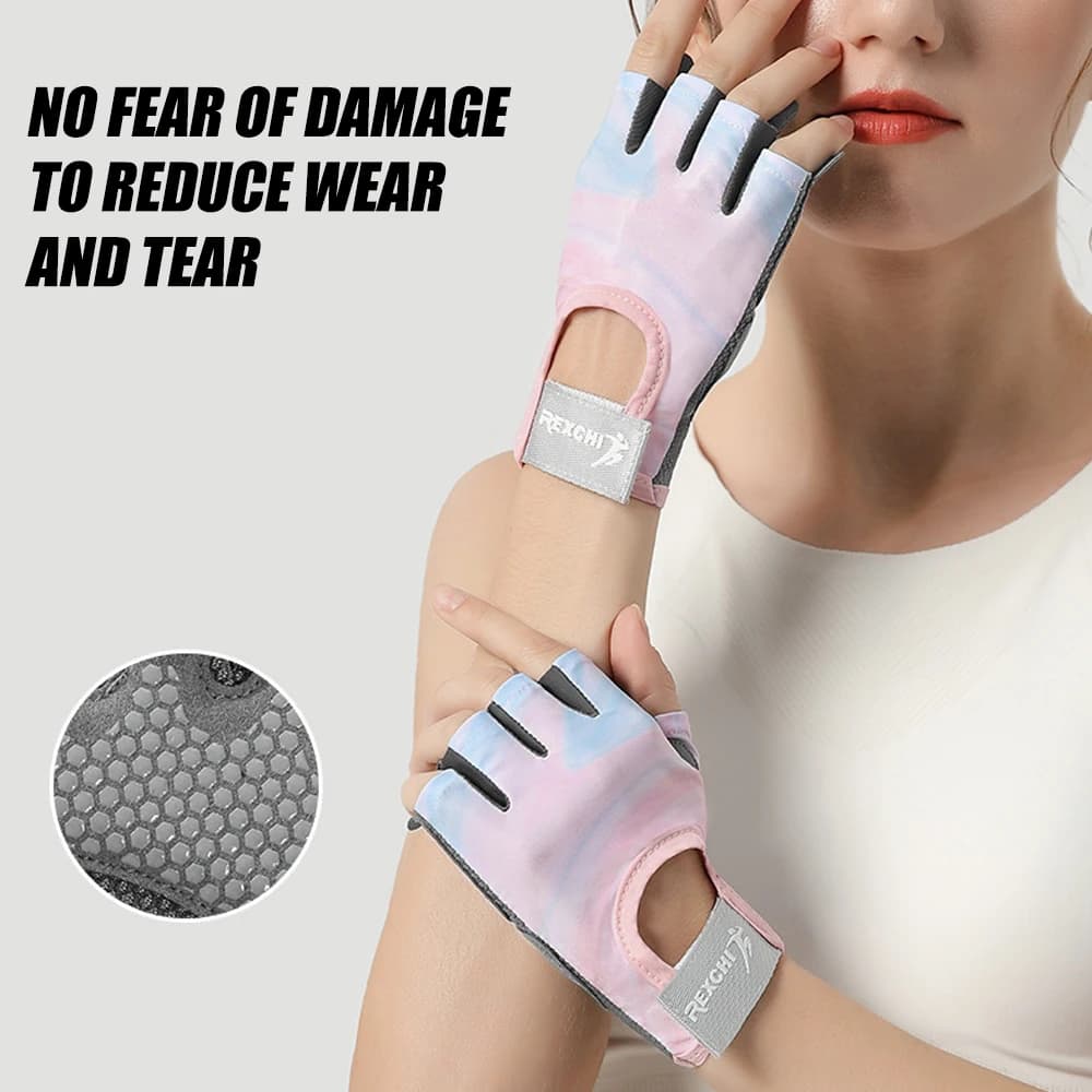 1 pair of breathable training gloves, wrist support for tractions, fingerless gym gloves for weight lifting with open back curve for sports
